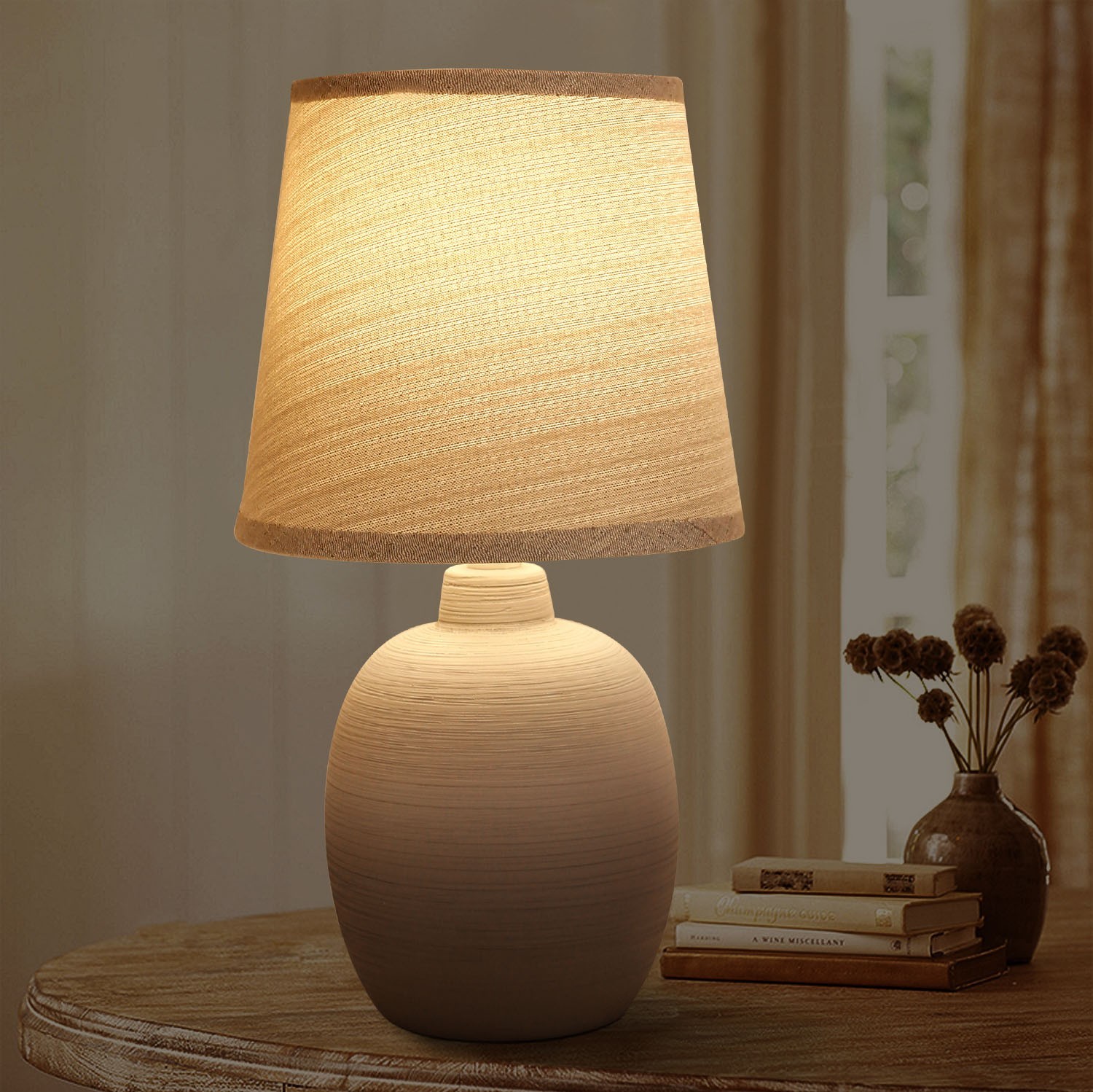 13,95 € Free Shipping | Table lamp Aigostar 40W 31×17 cm. fabric shade Ceramic. Gray Color