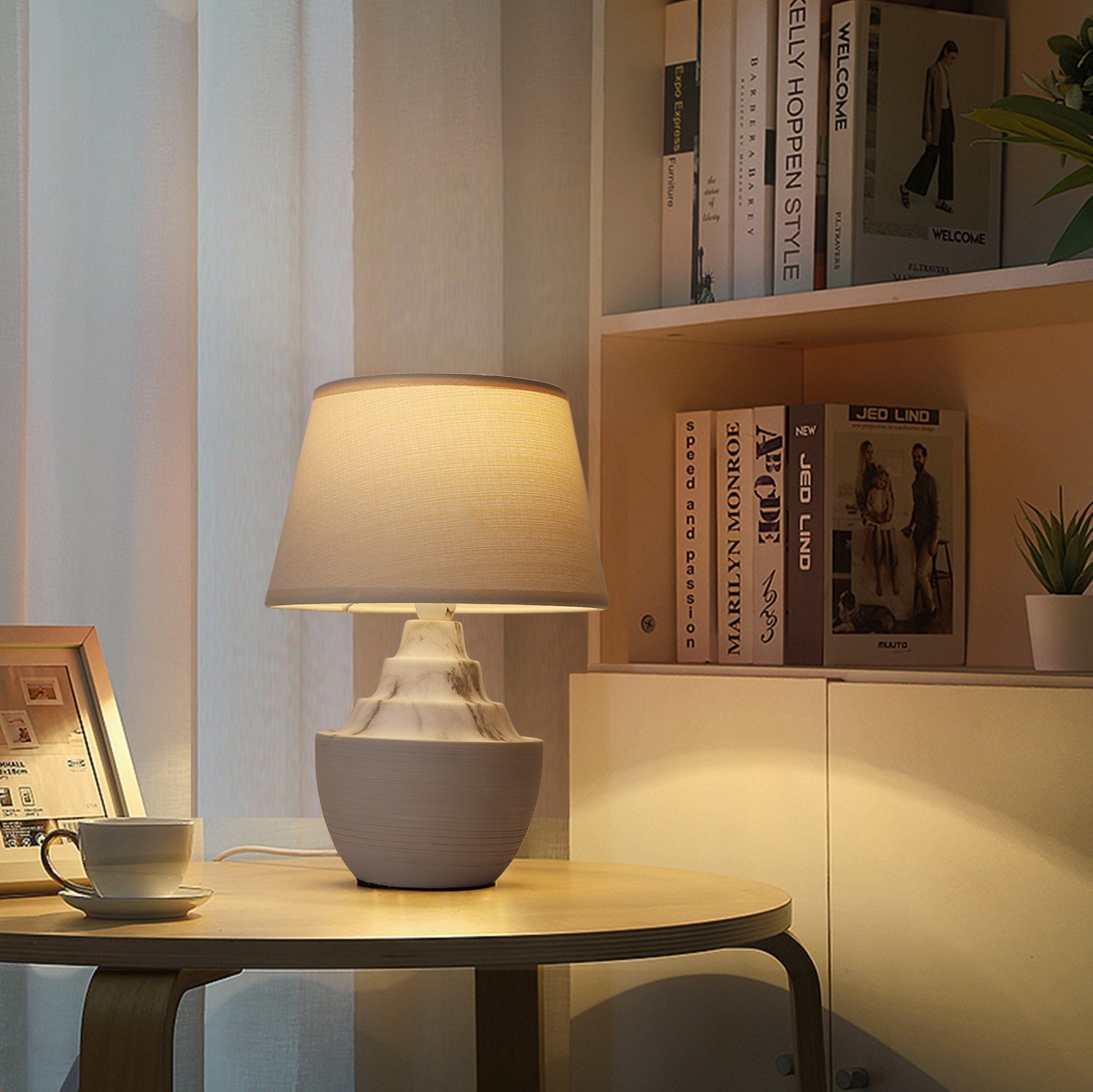 17,95 € Free Shipping | Table lamp Aigostar 40W 29×20 cm. fabric shade Ceramic. Brown Color