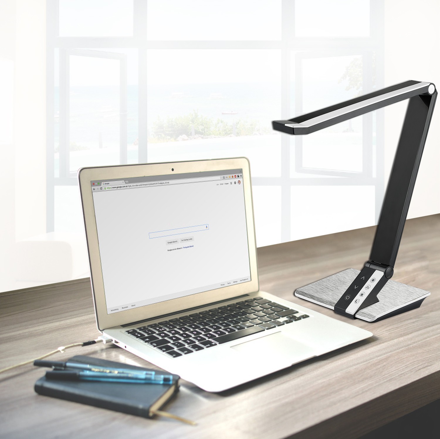 Lampada da scrivania Aigostar 10W 74×21 cm. LED a collo di cigno Acciaio inossidabile. Colore nero