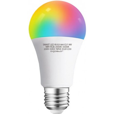 Lampadina LED telecomando Aigostar 9W E27 LED A60 Ø 6 cm. LED intelligenti. Wifi. Dimmerabile multicolore RGB. Compatibile con Alexa e Google Home Pmma e policarbonato. Colore bianca