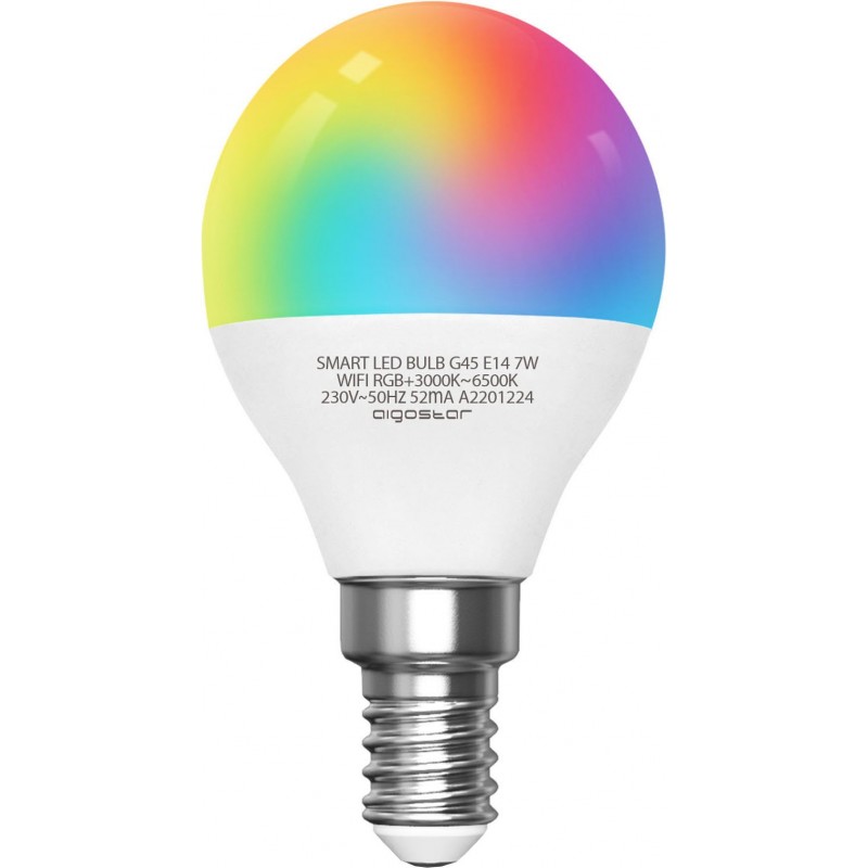 Bombilla LED control remoto Aigostar 7W E14 LED Ø 4 cm. LED inteligente. WiFi. Regulable multicolor RGB. Compatible Alexa y Google Home Pmma y policarbonato. Color blanco