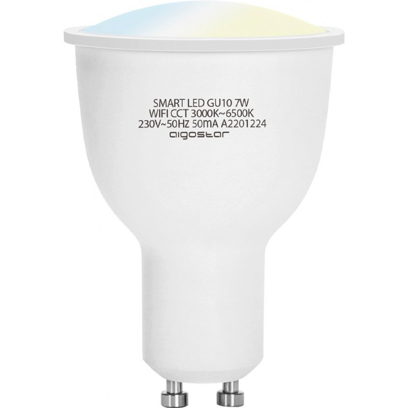 Bombilla LED control remoto Aigostar 7W GU10 LED Ø 5 cm. LED inteligente. WiFi. Regulable. Compatible Alexa y Google Home Pmma y policarbonato. Color blanco