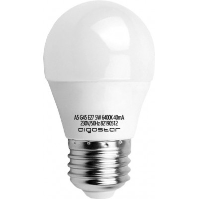 Caixa de 5 unidades Lâmpada LED Aigostar 5W E27 LED G45 Ø 4 cm. Cor branco