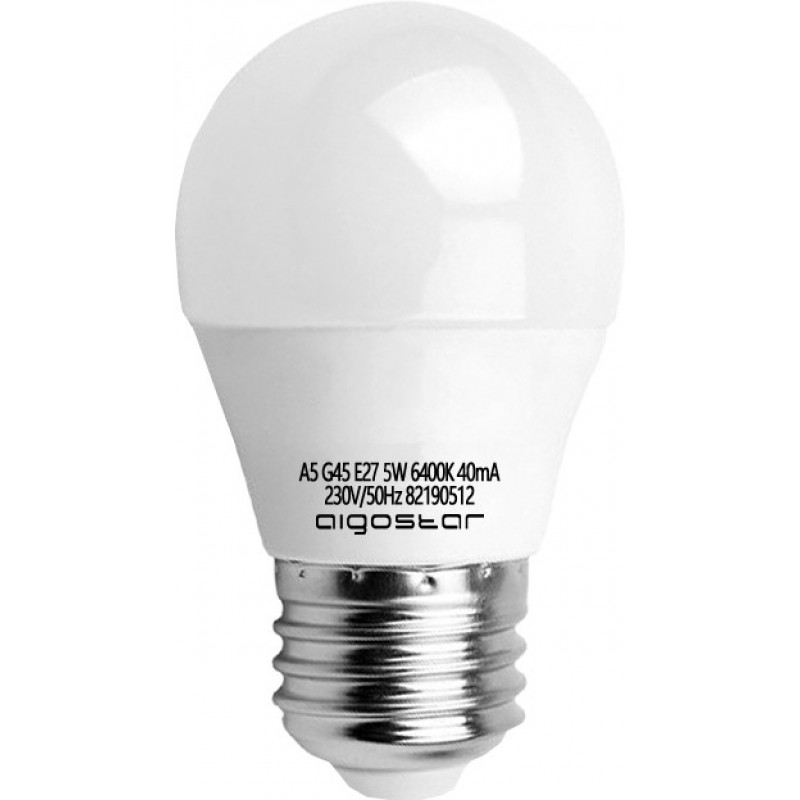 4,95 € Envoi gratuit | Boîte de 5 unités Ampoule LED Aigostar 5W E27 LED G45 Ø 4 cm. Couleur blanc