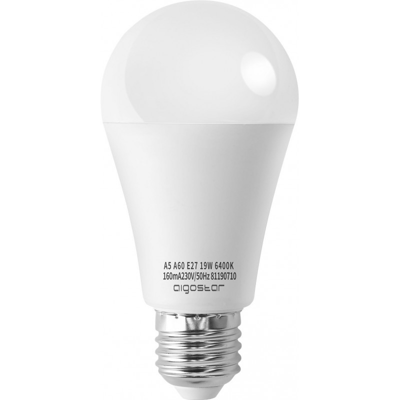 11,95 € Envoi gratuit | Boîte de 5 unités Ampoule LED Aigostar 19W E27 LED A60 Ø 6 cm. PMMA et Polycarbonate. Couleur blanc