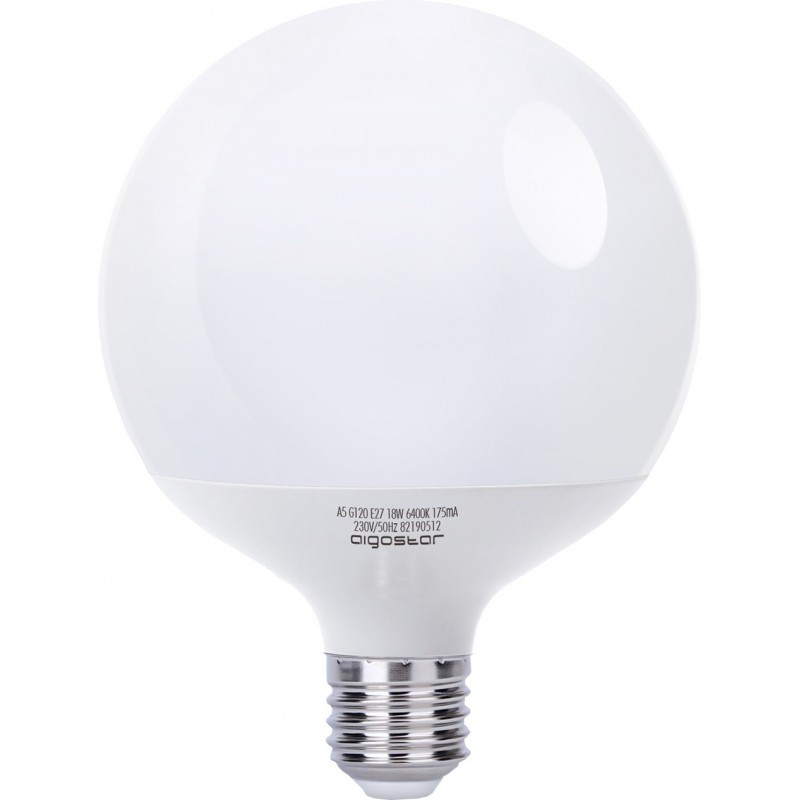 23,95 € Free Shipping | 3 units box LED light bulb Aigostar 18W E27 Spherical Shape Ø 12 cm. led balloon PMMA and Polycarbonate. White Color