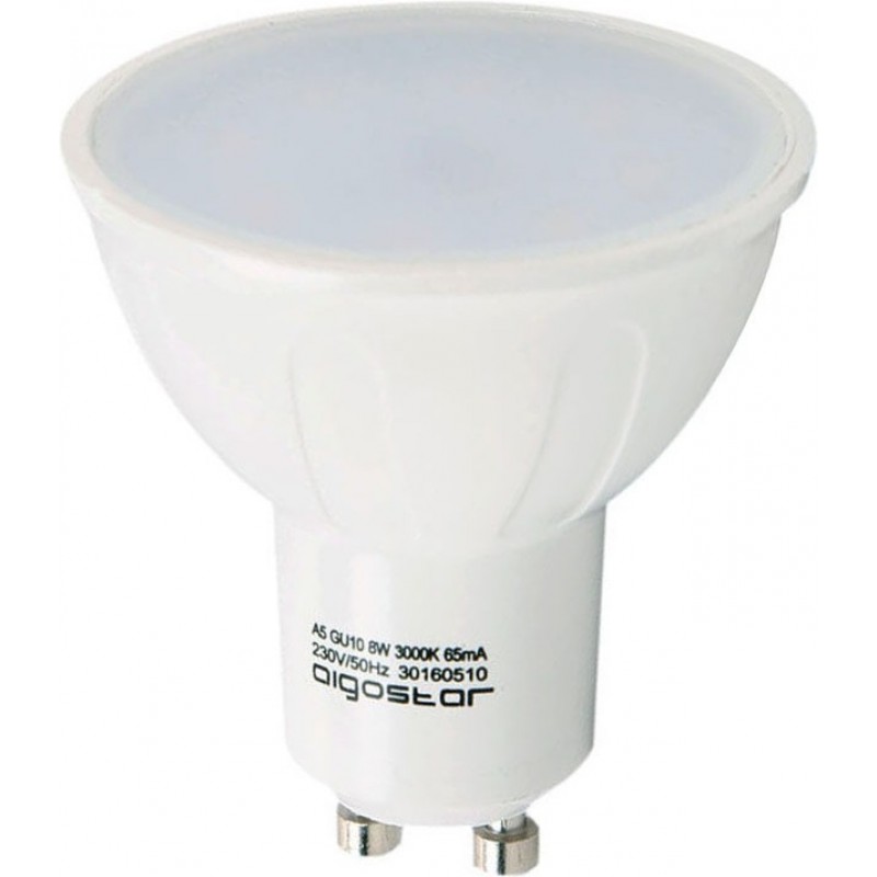 6,95 € Free Shipping | 5 units box LED light bulb Aigostar 8W GU10 LED 3000K Warm light. Ø 5 cm. White Color