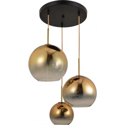 Подвесной светильник Сферический Форма Ø 25 cm. Кристалл и Натуральная кожа. Золотой Цвет