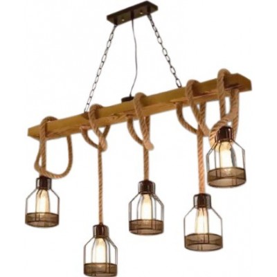 149,95 € Free Shipping | Hanging lamp 100×25 cm. 5 light points Wood. Brown and black Color