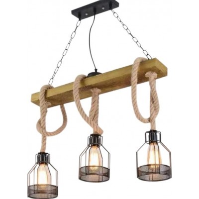119,95 € Free Shipping | Hanging lamp 70×25 cm. 3 points of light Wood. Brown and black Color