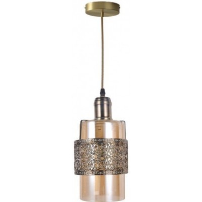 Lampe à suspension 60W Façonner Cylindrique Ø 20 cm. Cristal et Métal