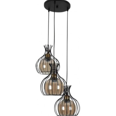76,95 € Free Shipping | Hanging lamp 60W Spherical Shape Ø 20 cm. 3 points of light Crystal and Metal casting. Brown and black Color