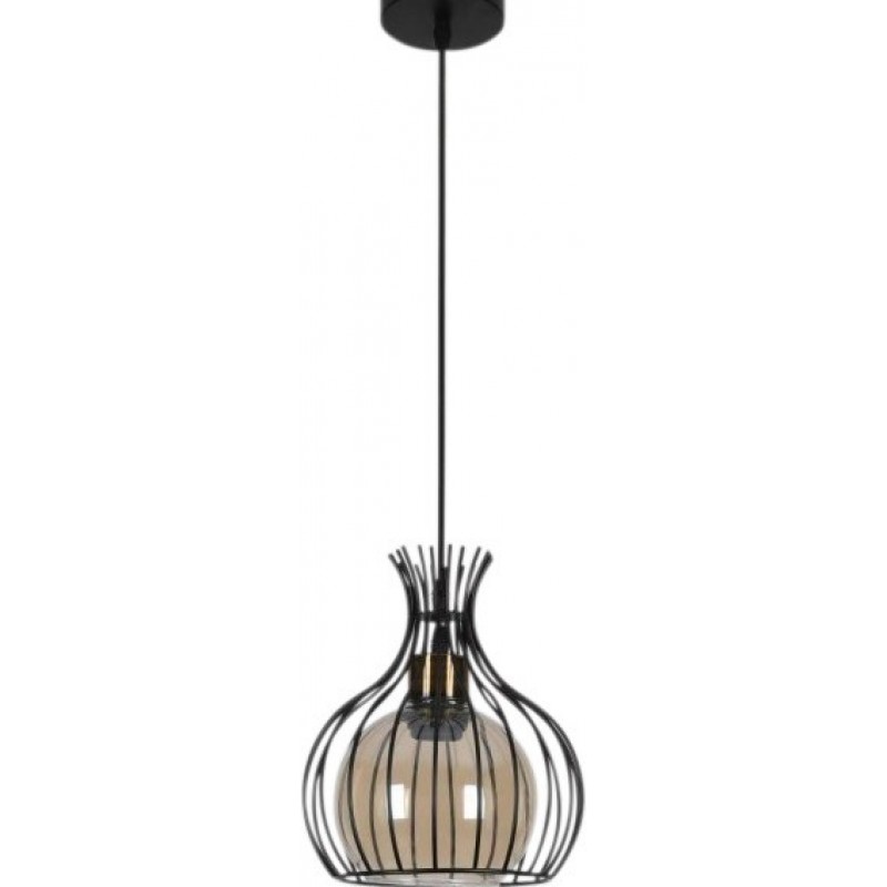 33,95 € Free Shipping | Hanging lamp 60W Spherical Shape Ø 20 cm. Crystal and Metal casting. Brown and black Color