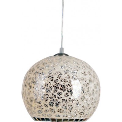 59,95 € Free Shipping | Hanging lamp 60W Spherical Shape Ø 25 cm. Acrylic and Crystal. Cream Color