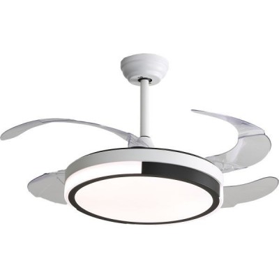 144,95 € Free Shipping | Ceiling fan with light 100W 4 blades. Remote control. Summer and winter function. DC motor Acrylic and Metal casting. White Color