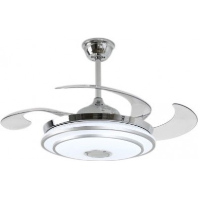 178,95 € Free Shipping | Ceiling fan with light 100W 4 blades. Remote control. Summer and winter function. DC motor Acrylic and Metal casting. Plated chrome Color