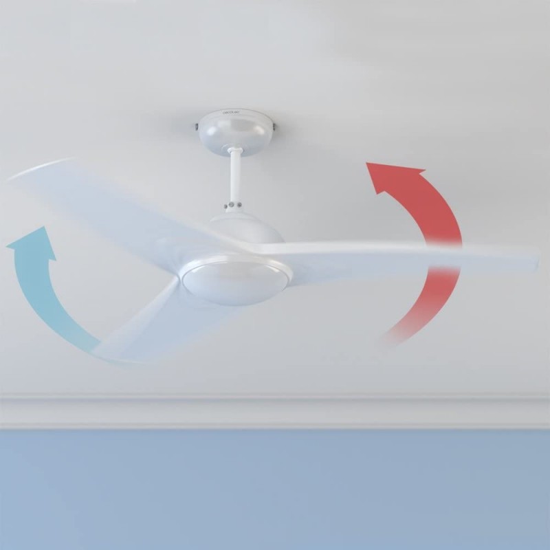 146,95 € Free Shipping | Ceiling fan with light 54W Ø 105 cm. 3 vanes-blades. 3 speeds. Remote control. timer. Winter function. LED lighting Living room, dining room and bedroom. PMMA. White Color