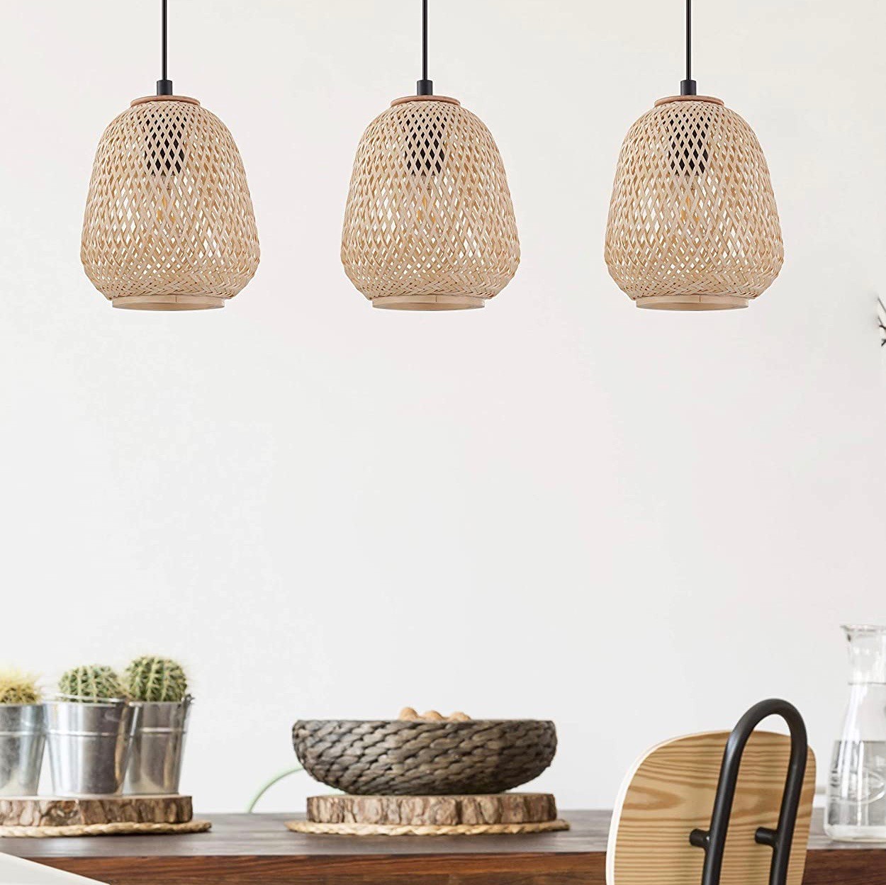 198,95 € Free Shipping | Hanging lamp Eglo 110×90 cm. 3 points of light Steel, aluminum and wood. Beige Color