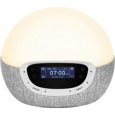 178,95 € Envío gratis | Electrodoméstico de hogar 21×18 cm. Reloj despertador con luz y radio. Función de atardecer. 14 sonidos Pmma. Color blanco