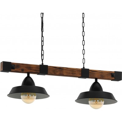164,95 € Free Shipping | Hanging lamp Eglo 60W Round Shape 110×86 cm. 2 points of light Dining room, bedroom and lobby. Rustic, vintage and industrial Style. Steel, Aluminum and Wood. Black Color