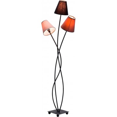 Lámpara de pie 40W Forma Cónica 130×50 cm. 3 puntos de luz Salón, comedor y vestíbulo. Metal y Textil. Color marrón