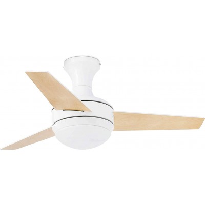 232,95 € Free Shipping | Ceiling fan with light 42W Ø 100 cm. 3 vanes-blades. 3 speeds. Remote control Living room, dining room and lobby. Aluminum, Crystal and Wood. White Color
