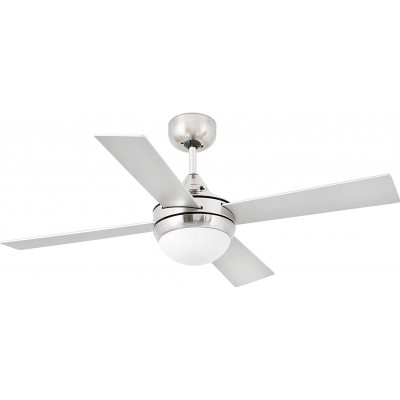 188,95 € Free Shipping | Ceiling fan with light 20W Ø 105 cm. 4 blades-blades Dining room, bedroom and lobby. Steel. Nickel Color