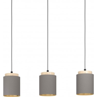 Lâmpada pendurada Eglo Forma Cilíndrica 110×90 cm. 3 pontos de luz Sala de jantar, quarto e salão. Aço, Madeira e Têxtil. Cor cinza