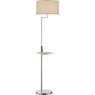 Lámpara de pie Trio 60W Forma Cilíndrica 160×40 cm. Estante intermedio para objetos Comedor, dormitorio y vestíbulo. Estilo moderno. Metal, Madera y Textil. Color gris
