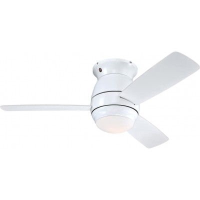 198,95 € Free Shipping | Ceiling fan with light 48W 35×11 cm. 3 vanes-blades. Remote control Metal casting and glass. White Color