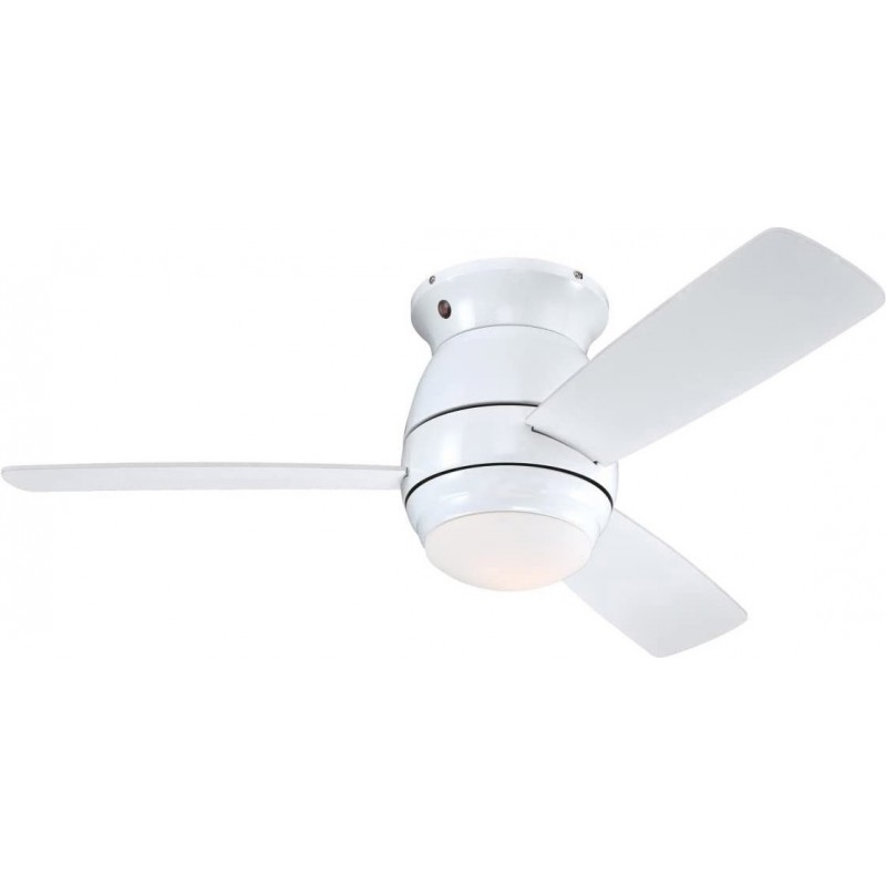 208,95 € Free Shipping | Ceiling fan with light 48W 35×11 cm. 3 vanes-blades. Remote control Living room, dining room and bedroom. Modern Style. Metal casting and Glass. White Color