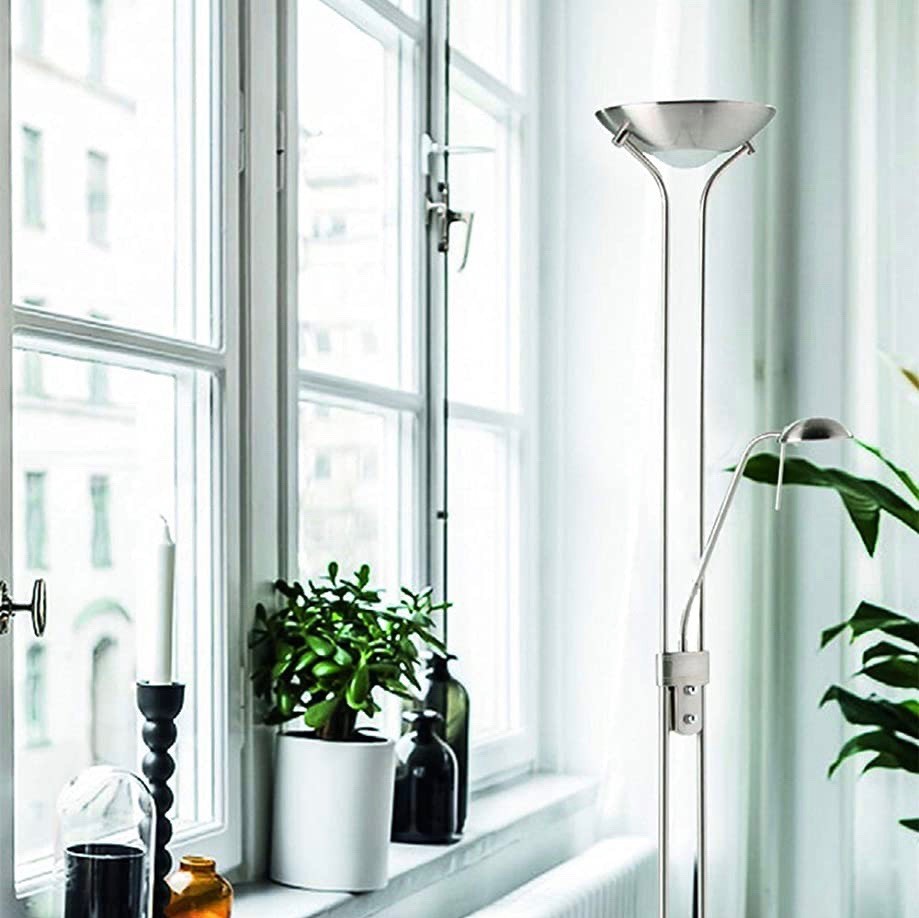 158,95 € Envio grátis | Luminária de piso 18W 3000K Luz quente. 180×180 cm. Arandela auxiliar de leitura Metais. Cor cromado