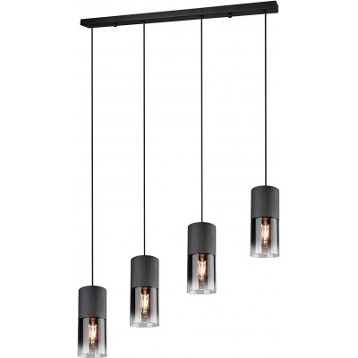 Lampe à suspension Trio 28W Façonner Cylindrique 150×81 cm. 4 points de lumière Salle à manger. Cristal, Métal et Verre. Couleur noir