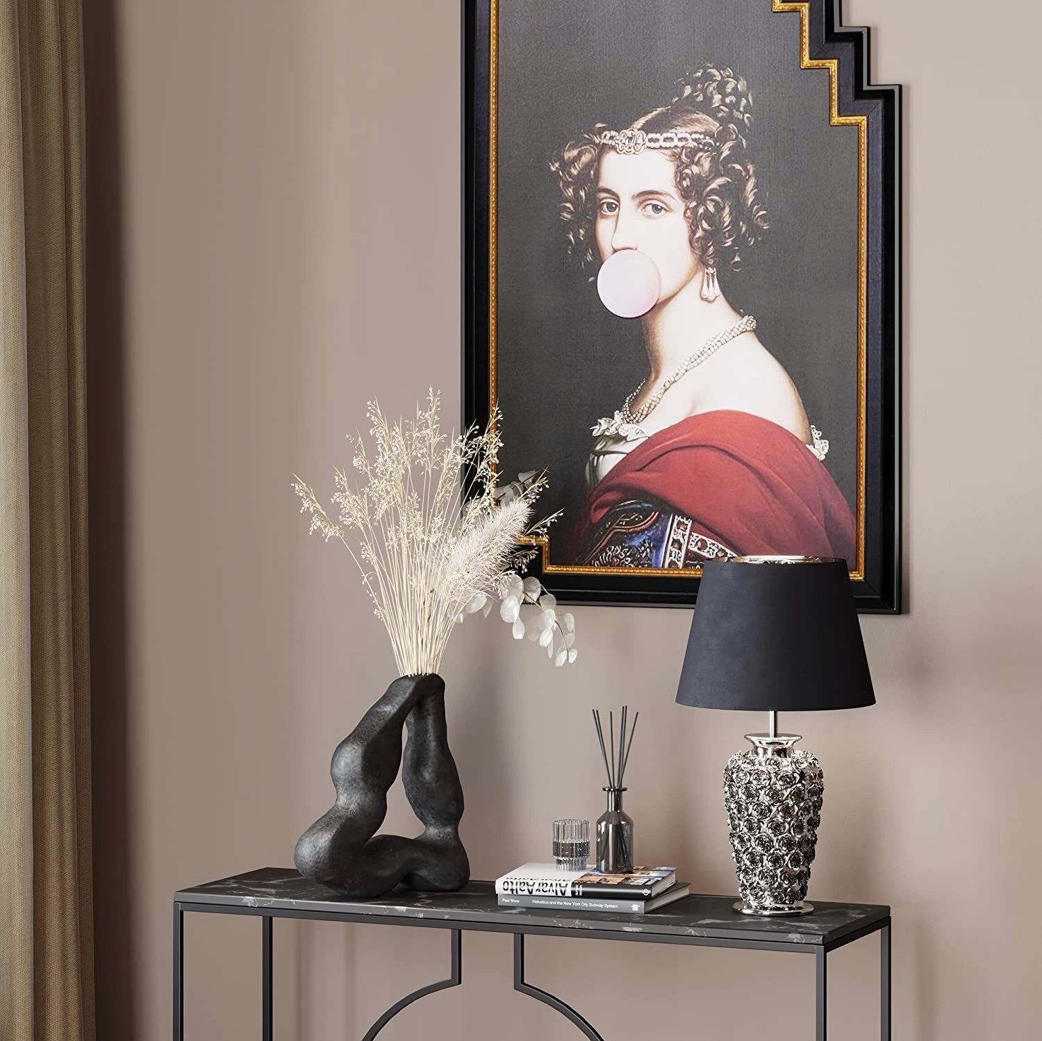 243,95 € Kostenloser Versand | Tischlampe 56×33 cm. Blumendesign Keramik. Schwarz Farbe