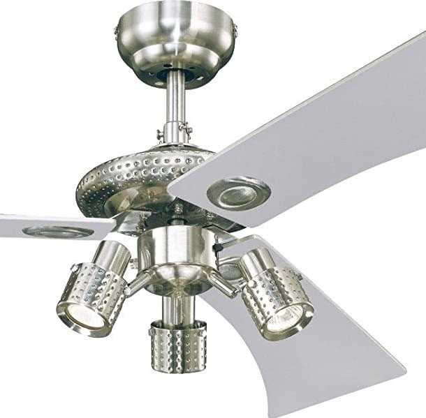 182,95 € Spedizione Gratuita | Ventilatore da soffitto con luce 50W 122×122 cm. 3 pale. 3 faretti Metallo. Colore nichel