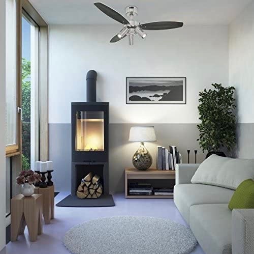 138,95 € Spedizione Gratuita | Ventilatore da soffitto con luce 40W 105×105 cm. 3 pale reversibili. Illuminazione a LED. Telecomando Metallo. Colore nero