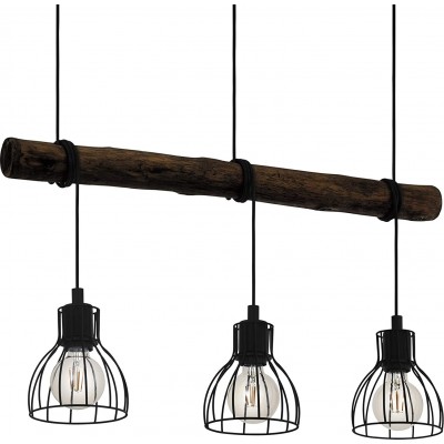 155,95 € 免费送货 | 吊灯 Eglo 110×76 cm. 3点光 客厅, 饭厅 和 卧室. 钢 和 木头. 黑色的 颜色