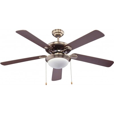 137,95 € Free Shipping | Ceiling fan with light 60W 132×132 cm. 5 blades-blades Living room, dining room and bedroom. Classic Style. Metal casting. Brown Color