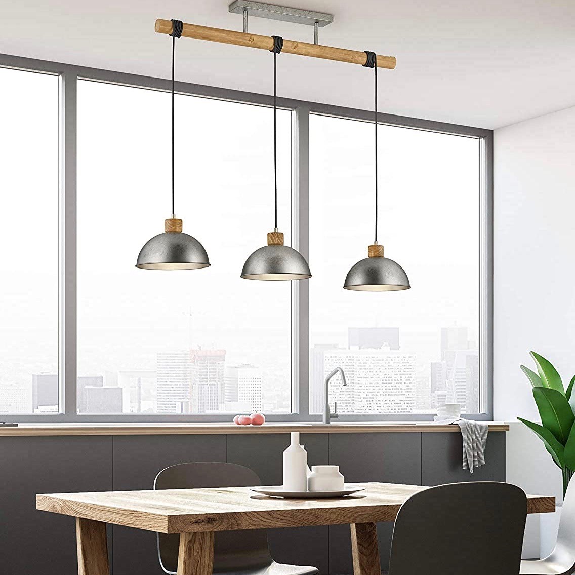 165,95 € Kostenloser Versand | Hängelampe Trio 42W 215×108 cm. Dreifacher Fokus Metall. Nickel Farbe