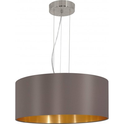 Hanging lamp Eglo 60W Cylindrical Shape Ø 53 cm. Triple focus Kitchen, dining room and bedroom. Steel and Textile. Nickel Color