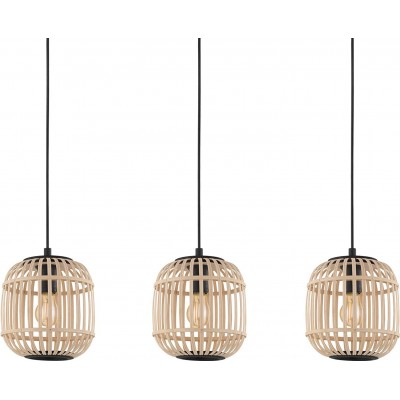 吊灯 Eglo 84W 球形 形状 110×91 cm. 三重焦点 客厅, 饭厅 和 卧室. 优质的 风格. 钢 和 木头. 浅褐色的 颜色