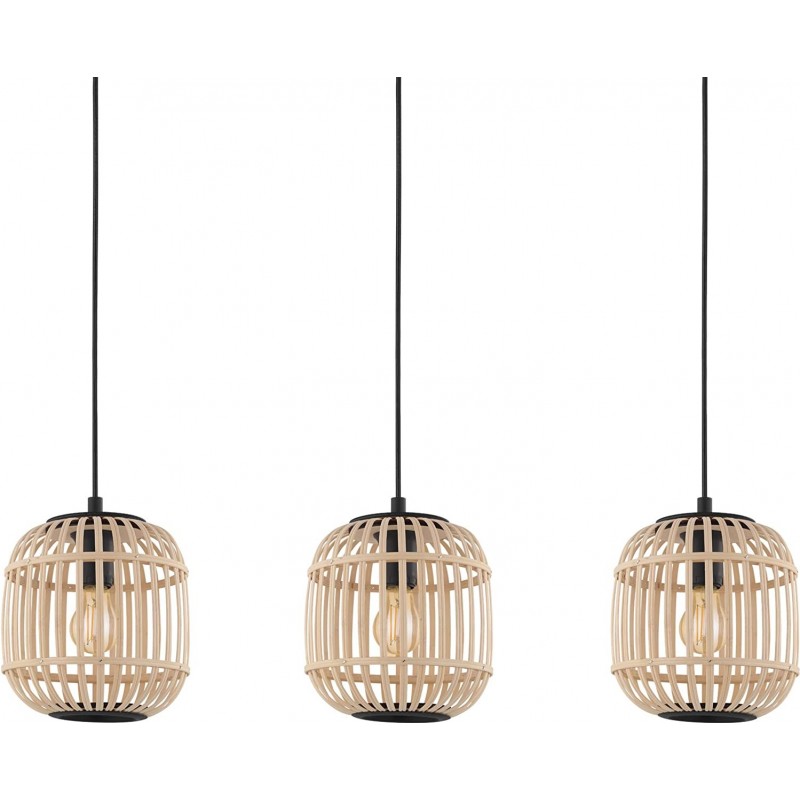 164,95 € Free Shipping | Hanging lamp Eglo 84W 110×91 cm. Triple focus Steel and wood. Beige Color