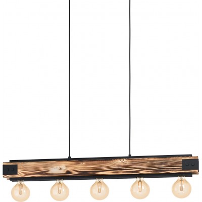Hanging lamp Eglo 60W Extended Shape 110×96 cm. 5 spotlights Living room, dining room and bedroom. Industrial Style. Metal casting and Wood. Brown Color