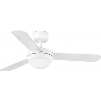 193,95 € Envío gratis | Ventilador de techo con luz 40W 106×106 cm. 3 aspas-palas Acero, cristal y madera. Color blanco