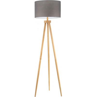 Floor lamp 20W Cylindrical Shape 147×51 cm. Clamping tripod Dining room, bedroom and lobby. Modern Style. Wood and Textile. Gray Color