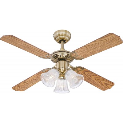 133,95 € Free Shipping | Ceiling fan with light 60W 105×105 cm. 4 vanes-blades. triple focus Metal casting and wood. Brown Color