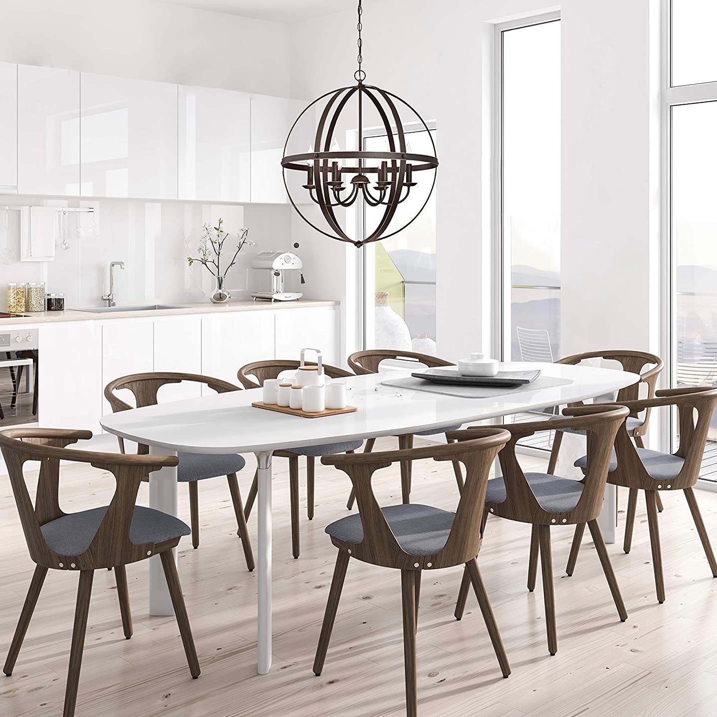 173,95 € Envio grátis | Lâmpada pendurada 60W 68×68 cm. 6 lâmpadas trancadas em uma gaiola Metais. Cor dourado