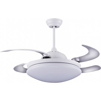 268,95 € Free Shipping | Ceiling fan with light 36W 4000K Neutral light. Round Shape Ø 50 cm. Folding blades-blades. Remote control Living room, dining room and bedroom. Modern Style. Steel, Acrylic and Aluminum. White Color