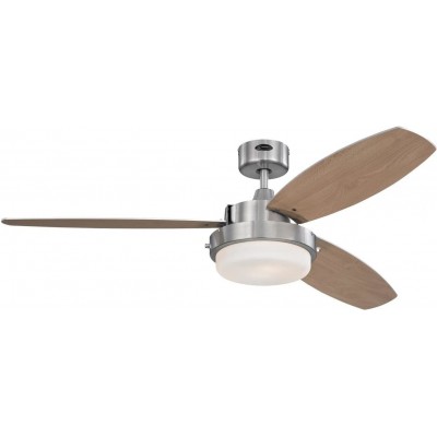 231,95 € Free Shipping | Ceiling fan with light 54W 132×132 cm. 3 vanes-blades Living room, bedroom and lobby. Modern Style. Metal casting. Nickel Color