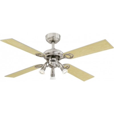 147,95 € Free Shipping | Ceiling fan with light 50W 105×105 cm. 4 vanes-blades. triple focus Metal casting. Silver Color